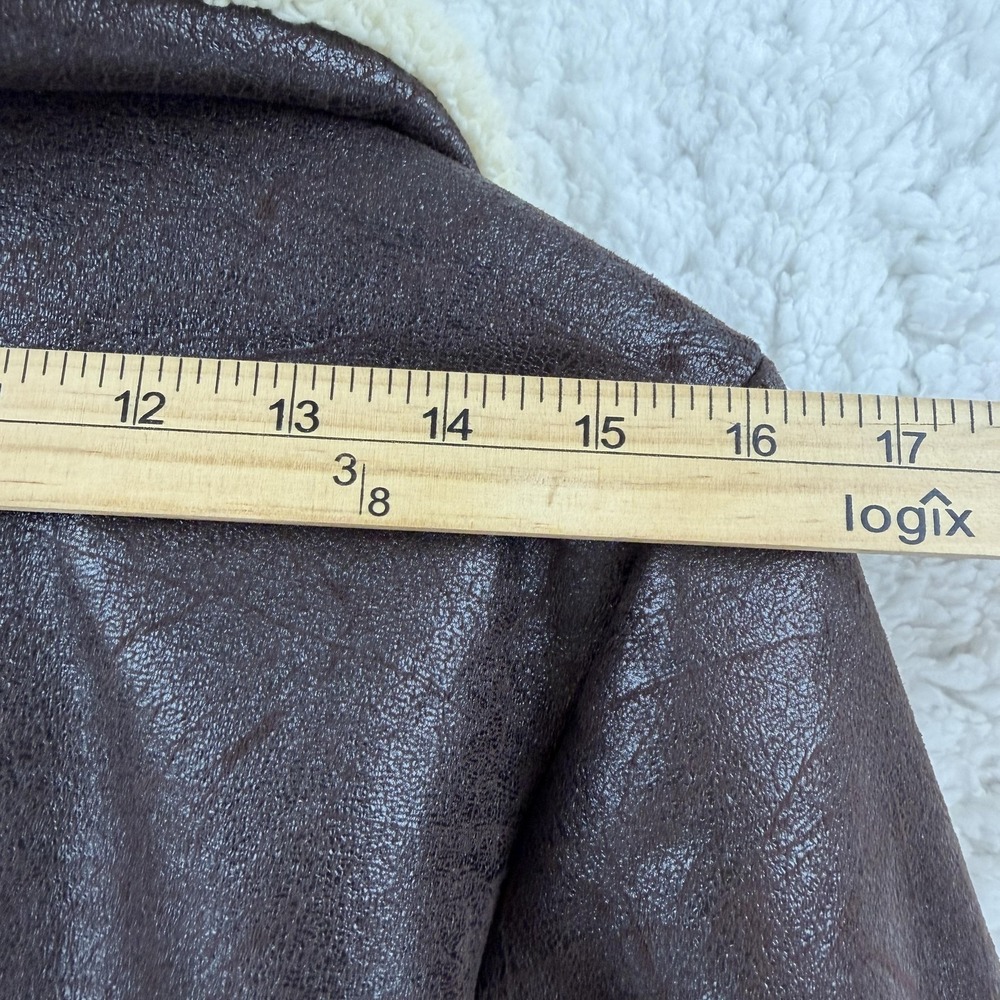 Lauren Ralph Lauren Coat Womens Medium Brown Faux Leather Shearling‎ Pea Coat - Picture 9 of 10